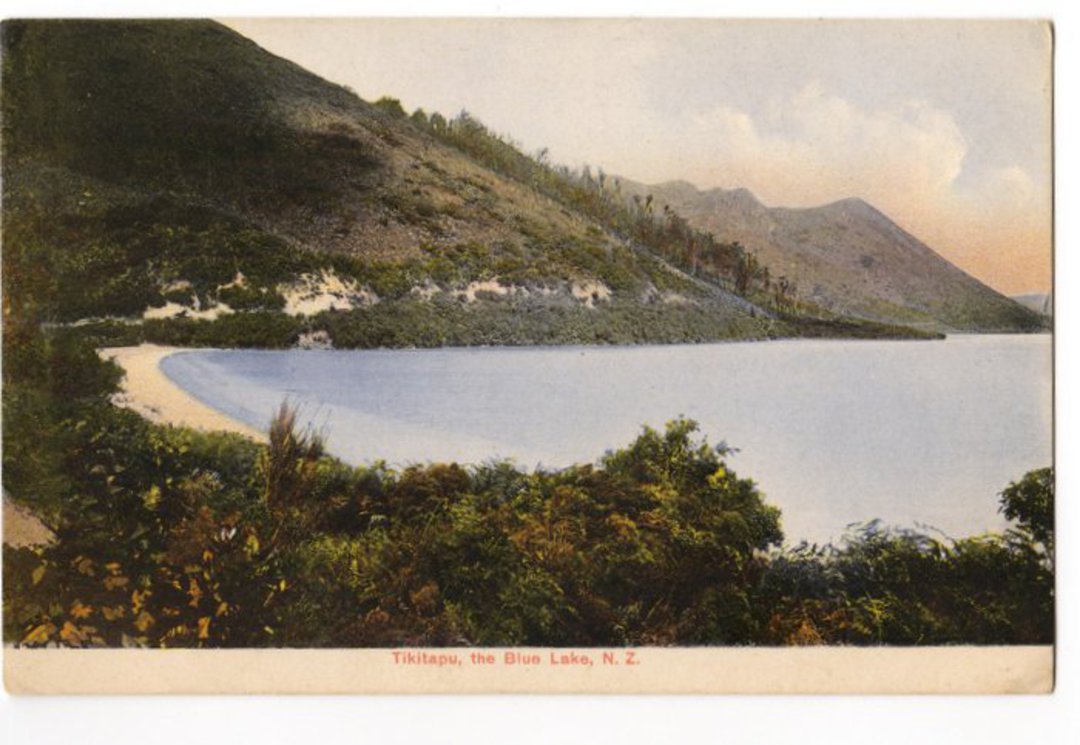 Coloured postcard of Tikitapu the Blue Lake. - 45977 - Postcard image 0