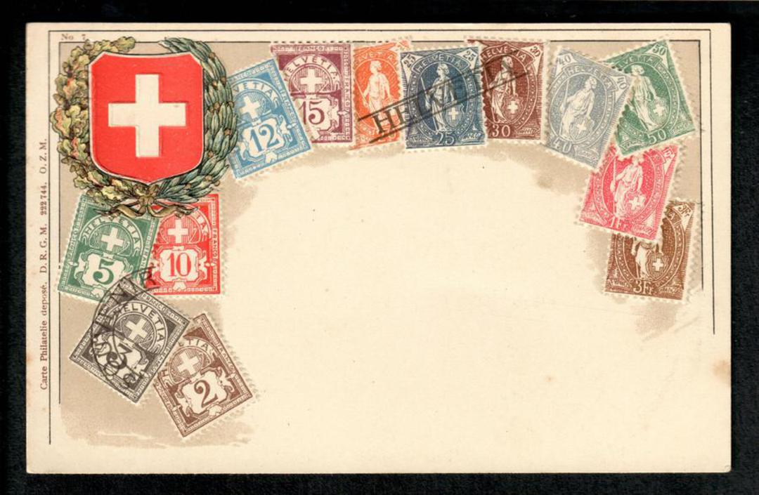 SWITZERLAND Coloured postcard featuring the stamps of Switzerland. - 42121 - Postcard image 0