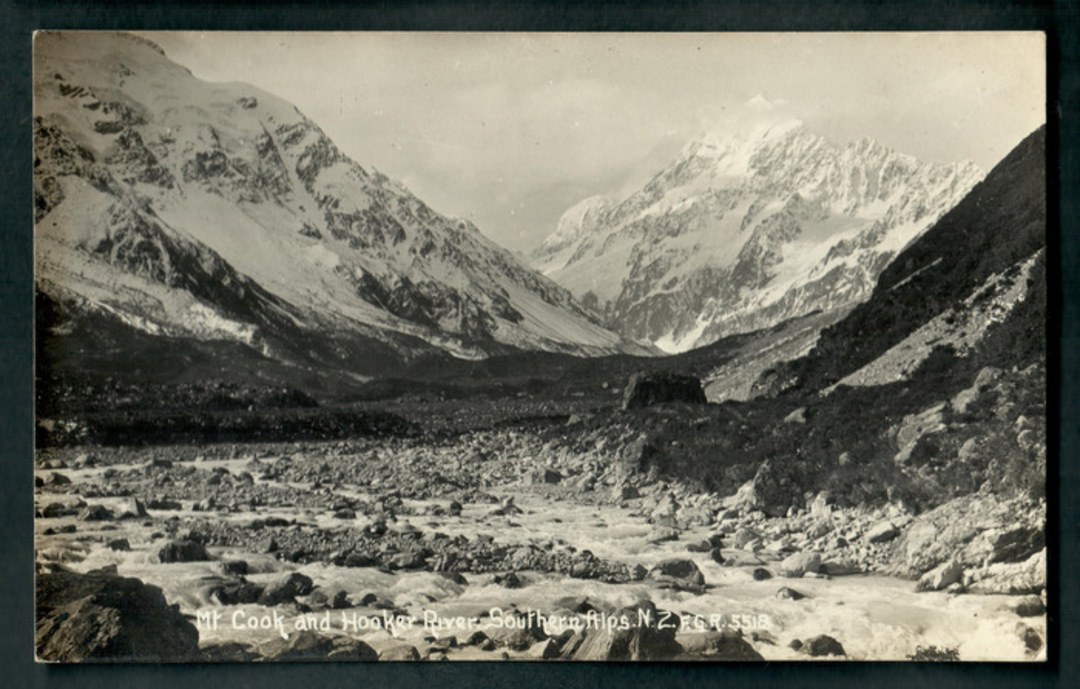 Real Photograph by Radcliffe of Mt Cook and the Hooker River. - 48866 - Postcard image 0