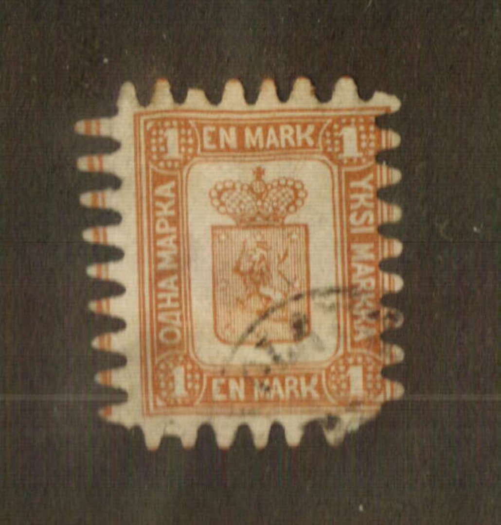 FINLAND 1866 Definitive 1 m Brown. Serpentine Roulettes 2.25 mm long (Roulette 7.1/4). The lower right corner is the only fault. image 0