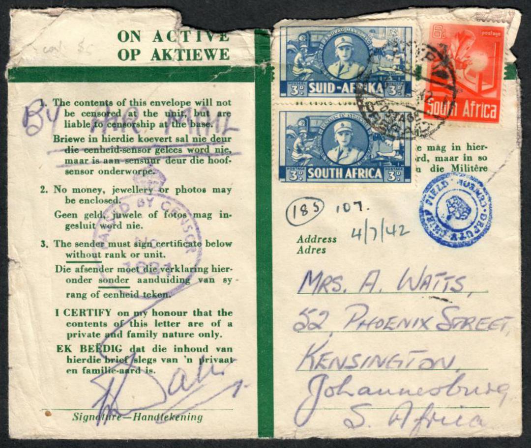 SOUTH AFRICA 1942 Letter from Egypt. Two censor cachets.In poor condition but good stamps. - 32307 - PostalHist image 0