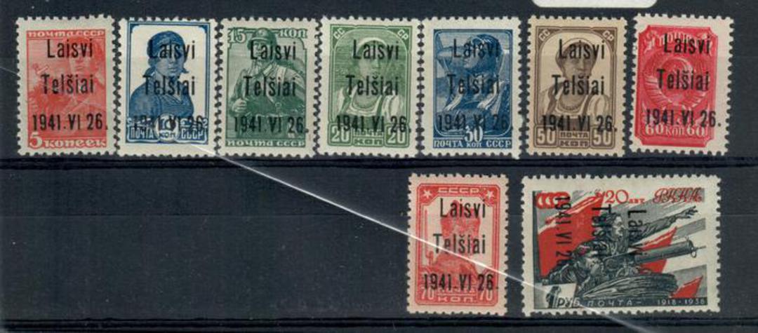 GERMAN OCCUPATION OF LITHUANIA 1941 Russian Definitives overprinted in Black. Set of 9. Telschen 26/6/1941. Unofficial issue not image 0