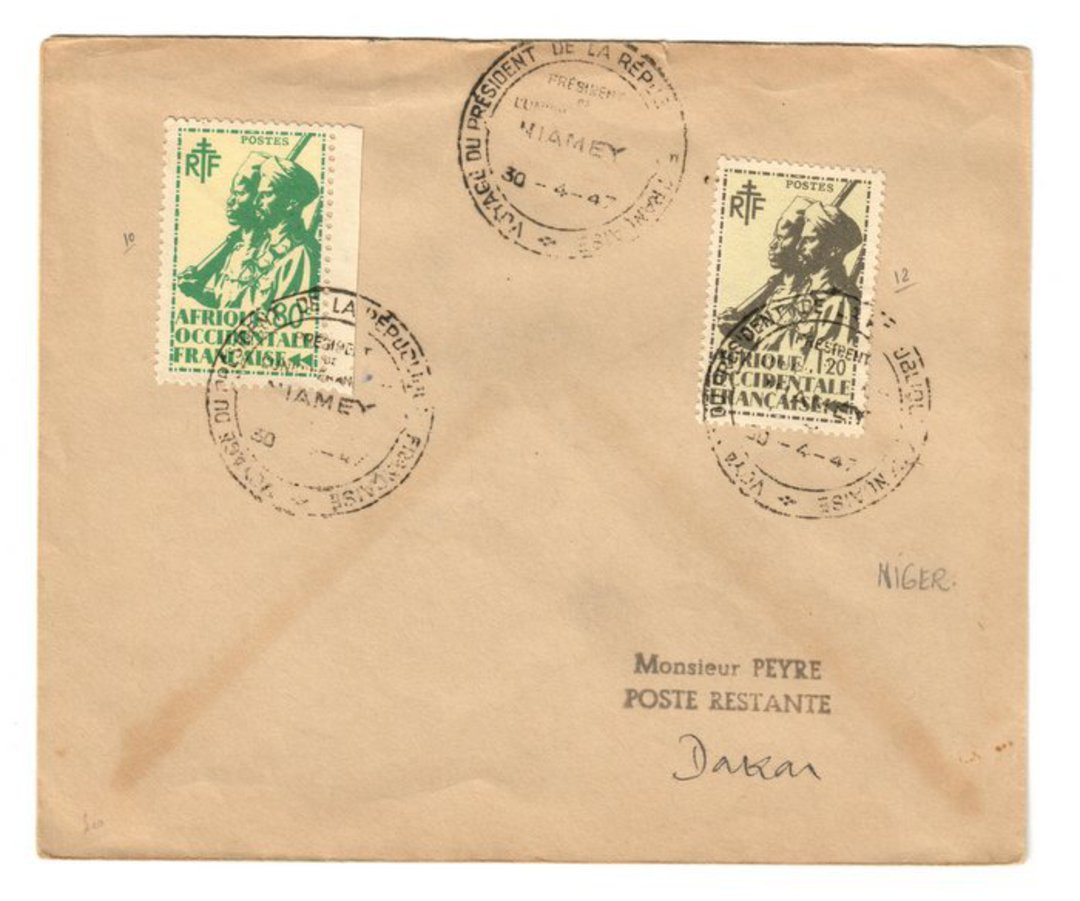 FRENCH WEST AFRICA 1947 Letter to to Dakar. Postmark Voyage du President de la Republique. Niamey. - 37572 - PostalHist image 0