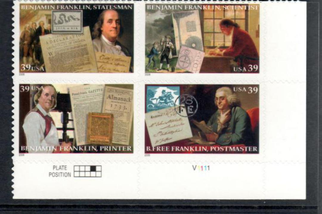 USA 2006 300th Anniversary of the Birth of Benjamin Franklin. Block of 4. - 58122 - UHM image 0