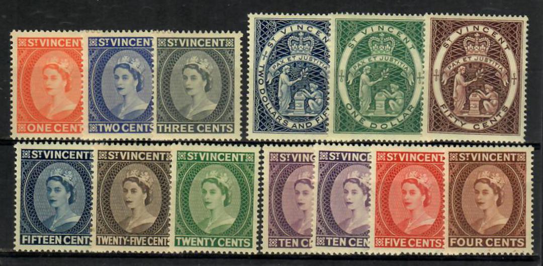 ST VINCENT 1953 Elizabeth 2nd Definitives. Set of 12 plus the colour variety  10c Deep Lilac. - 22496 - LHM image 0