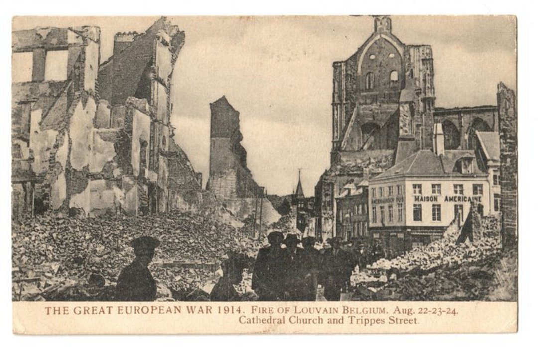 Postcard of The Gret European War. Fire of Louvain Belgium. Cathedral Church and Trippes Street. - 40056 - Postcard image 0