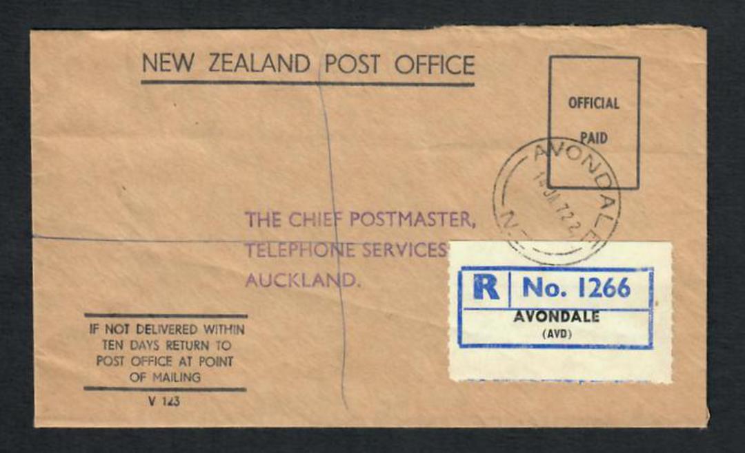NEW ZEALAND 1972 Registered Letter Official Paid from Avondale to Auckland. - 31521 - PostalHist image 0