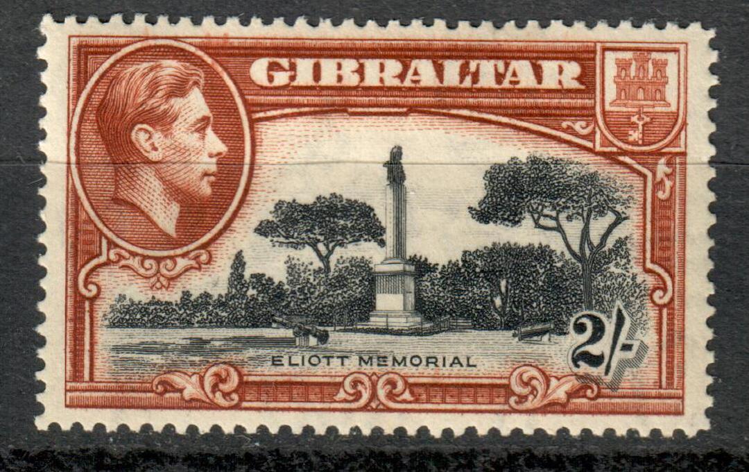 GIBRALTAR 1938 Geo 6th Definitive 2/- Black and Brown.  Perf 14. - 7539 - LHM image 0