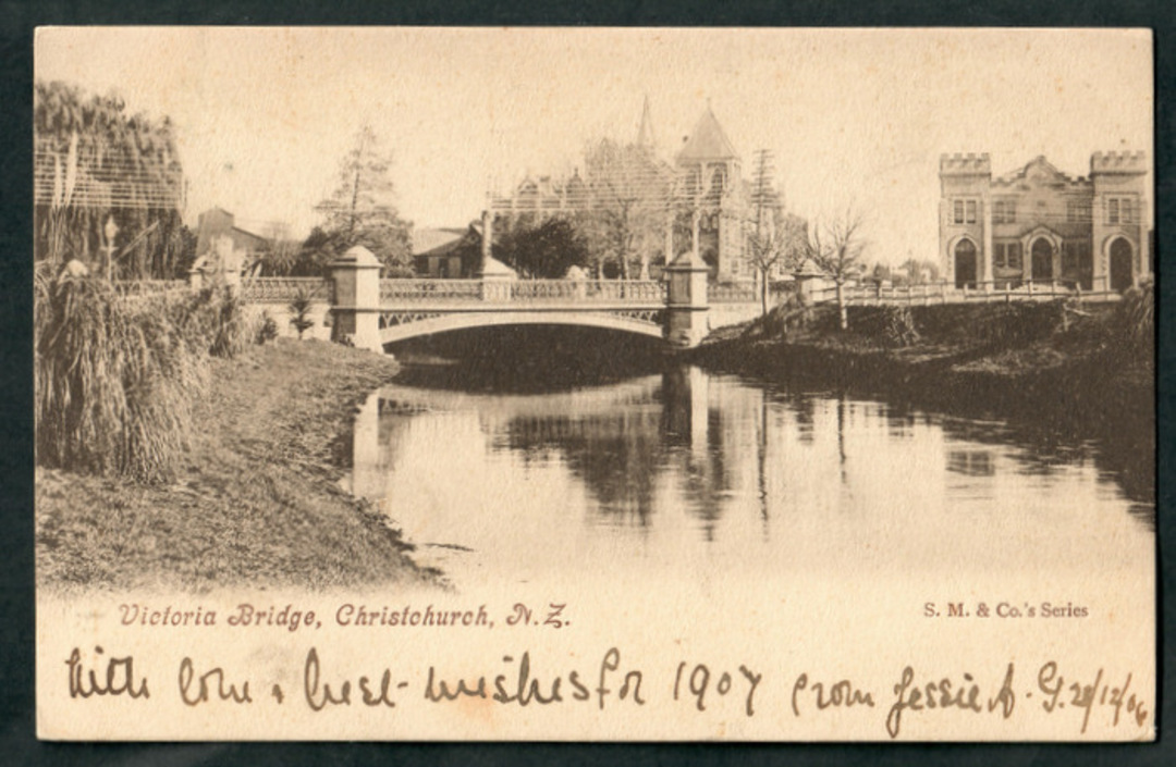 Early Undivided Postcard of Victoria Bridge Christchurch. - 48438 - Postcard image 0