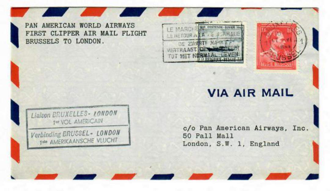 BELGIUM 1946 Pan American World Airways First Clipper Airmail Flight Brussels to London. - 30146 - PostalHist image 0