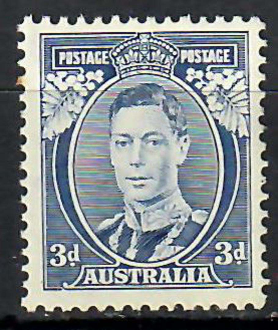 AUSTRALIA 1937 Geo 6th Definitive 3d Blue. Die 1 White Wattles from printing made with unsuitable ink. refer note in SG. - 70805 image 0