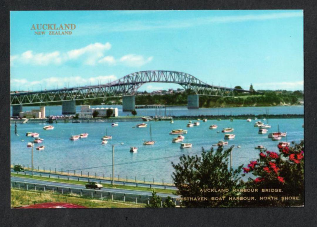 Modern Coloured Postcard by G B Scott of the Auckland Harbour Bridge and Westhaven Boat Harbour. - 444363 - Postcard image 0