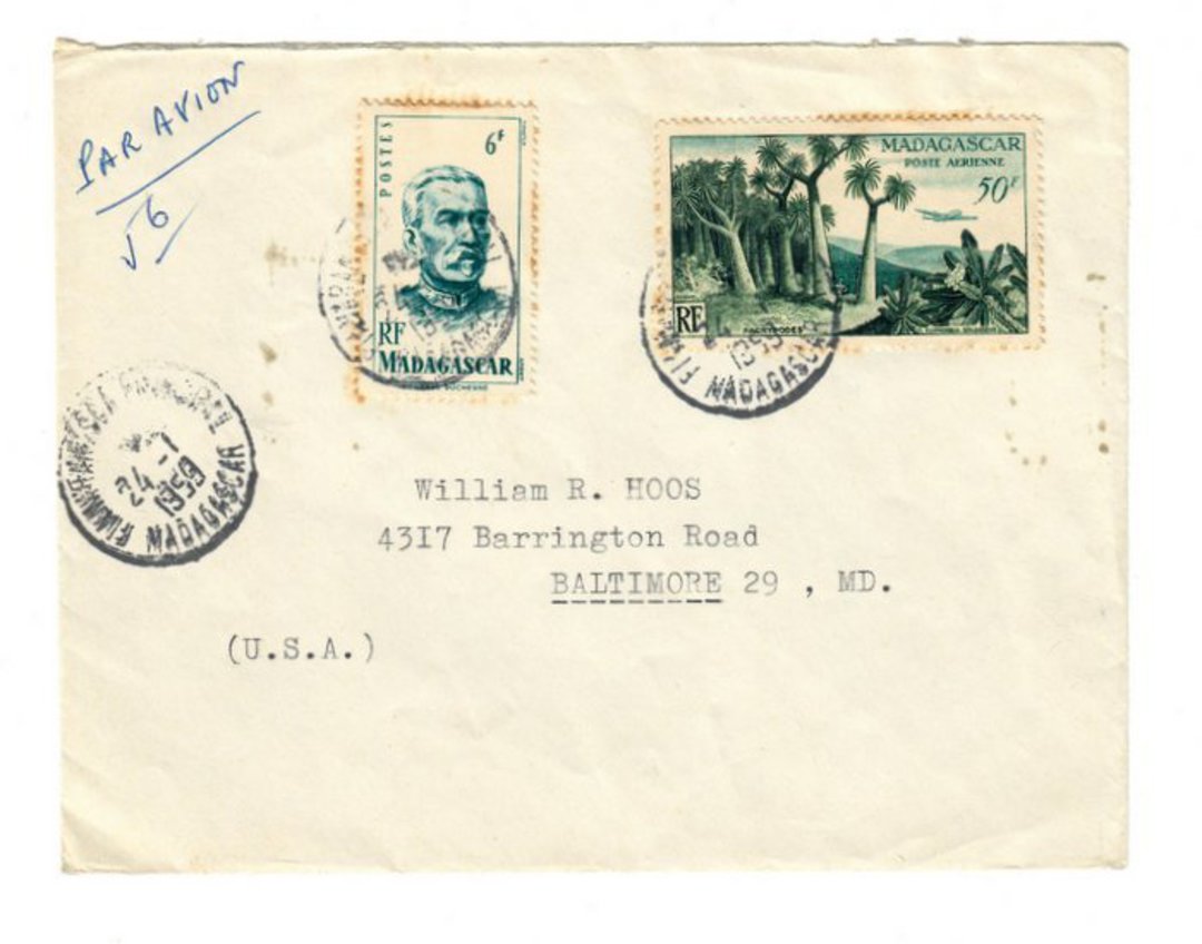 MADAGASCAR 1959 Airmail Letter to USA. Madagascar stamps used after the change to Malagasy Republic. - 37683 - PostalHist image 0