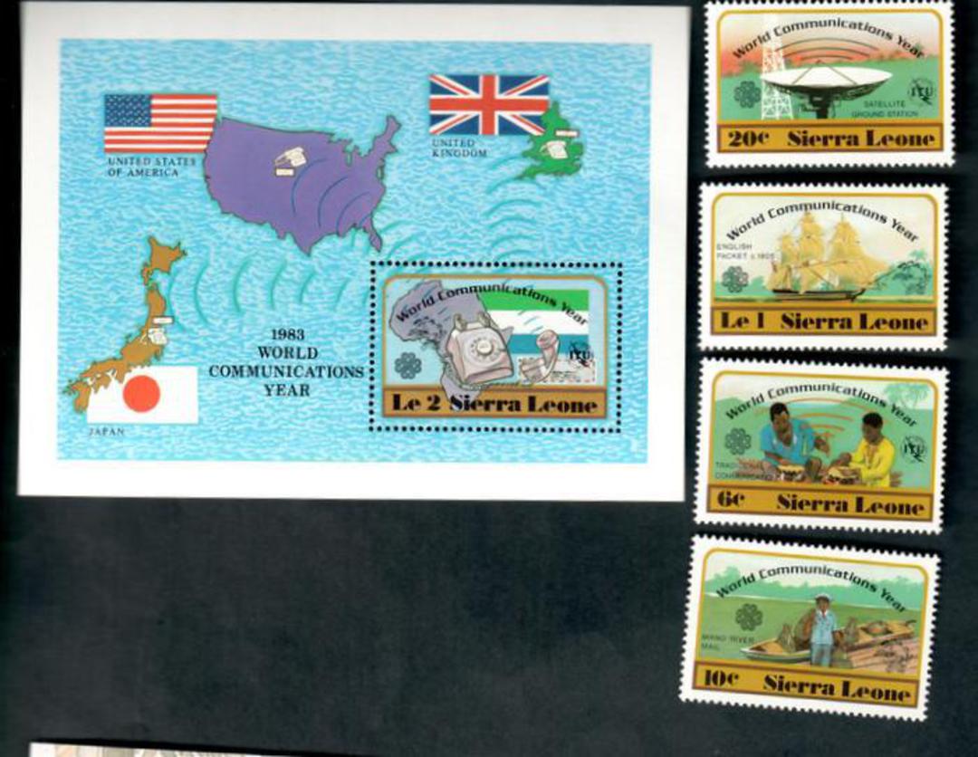 SIERRA LEONE 1983 World Communications Year. Set of 4 and miniature sheet. - 50422 - UHM image 0
