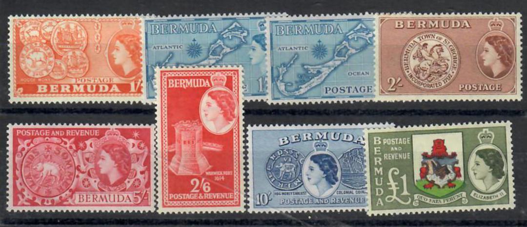 BERMUDA 1953 Elizabeth 2nd Definitives. Set of 22. Includes both dies of the 3d and 1/3 plus the 6d issued in 1959 (SG 156) plus image 1