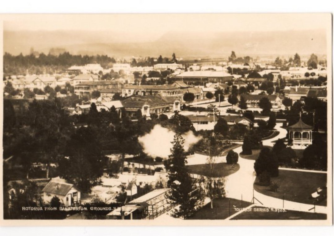 Real Photograph by Frank Duncan of Rotorua from Sanatorium Grounds. - 246071 - Postcard image 0
