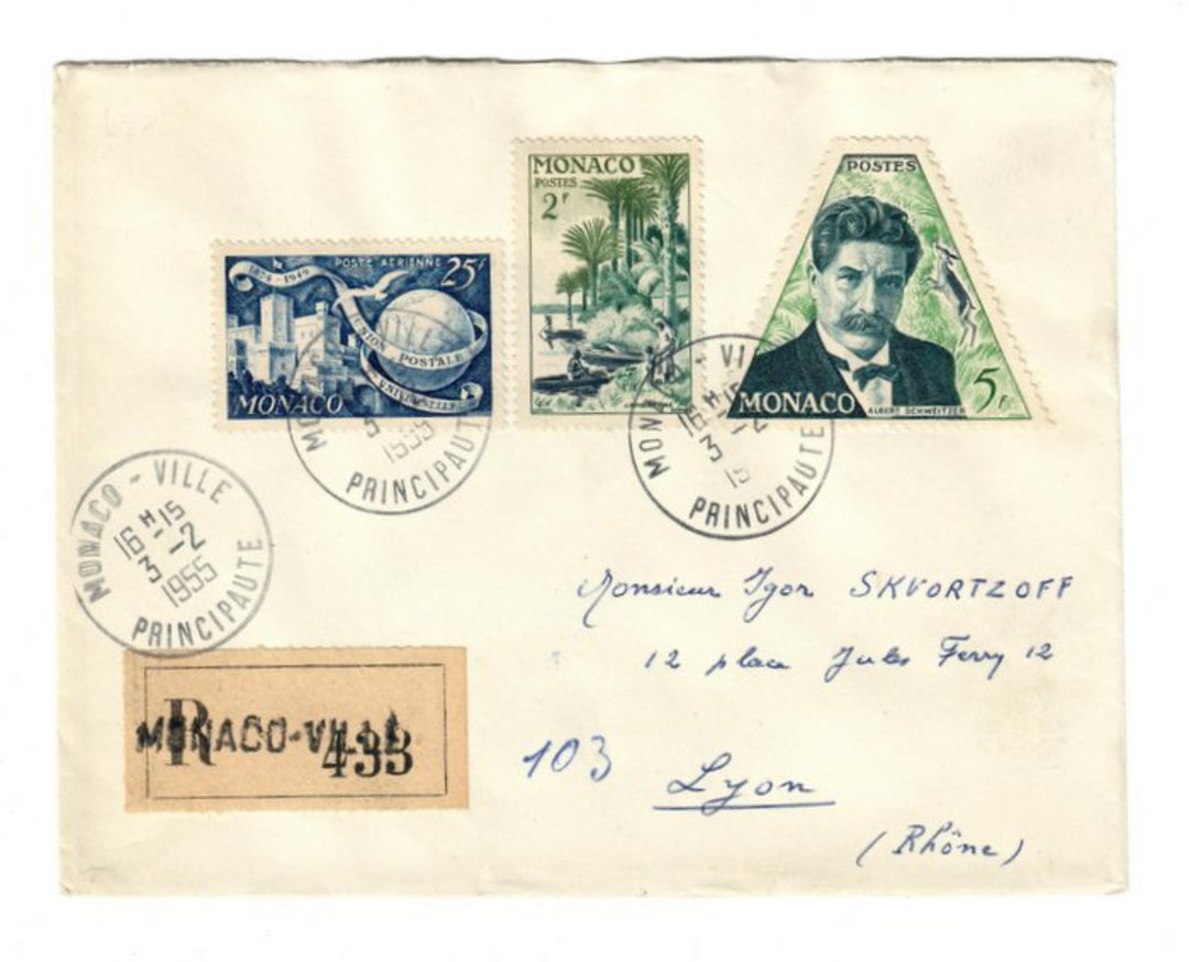 MONACO 1955 Registered Letter to Lyon. Stamps on the reverse. image 0