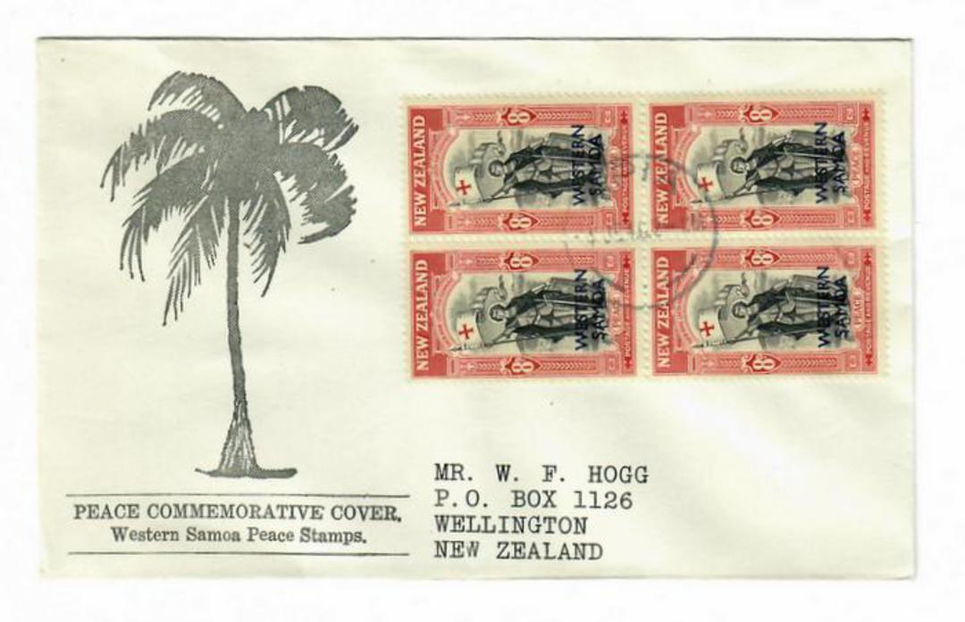 SAMOA 1946 Peace 6d + 8d in blocks on first day covers. - 32191 - FDC image 0