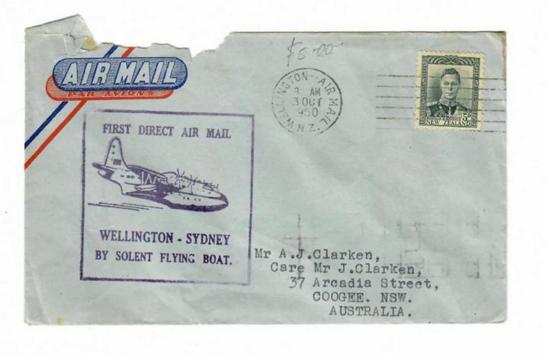 AUSTRALIA 1950 Letter to New Zealand Per Solent Flying Boat Sydney to Wellington. Untidy. - 31005 - image 0