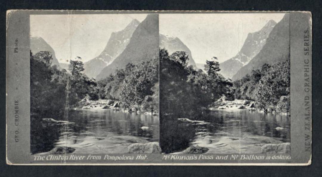 Stereo card New Zealand Graphic series of the Clinton River from Pompolona Hut. - 140044 - Postcard image 0