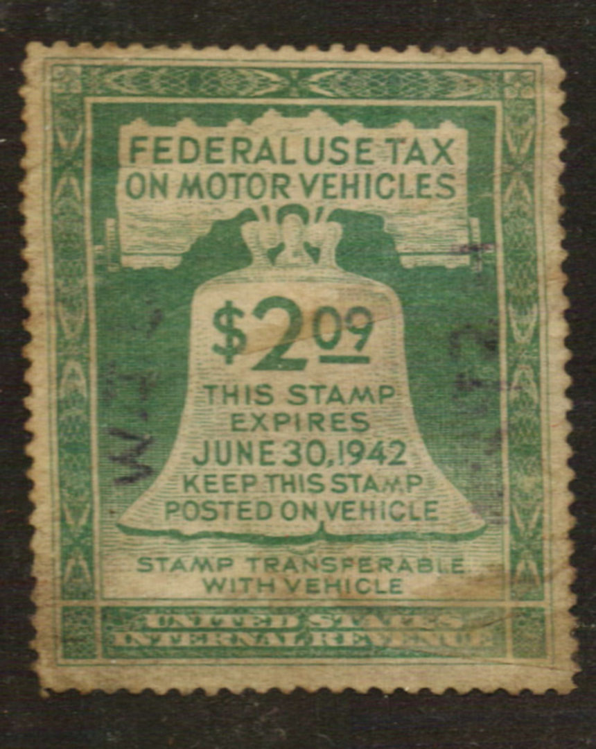 USA 1941 Federal Use Tax on Motor Vehicles $2.09 Green - 76122 - Fiscal image 0