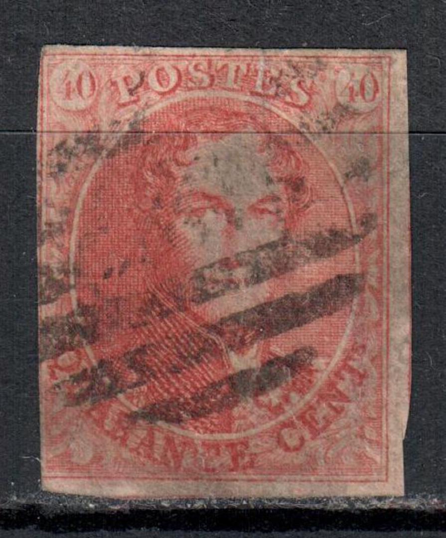 BELGIUM 1861 40c Red. Nearly four margins. The fourth is straight up the line. - 71241 - Used image 0