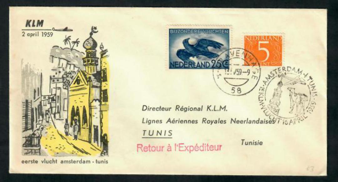 NETHERLANDS 1959 First Flight by KLM Amsterdam to Tunis. - 31297 - PostalHist image 0