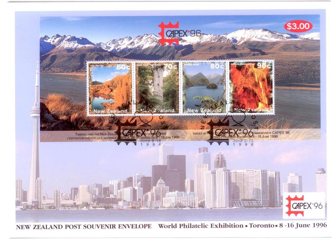 NEW ZEALAND 1996 Capex '96 International Stamp Exhibition, Toronto.  Scenic miniature sheet on first day cover. - 521335 - FDC image 0