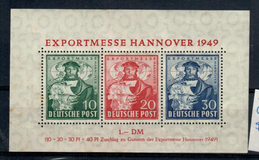 ALLIED OCCUPATION of GERMANY 1949 British and American Zones. Hanover Trade Fair. Miniature sheet of three values. Has full gum image 0