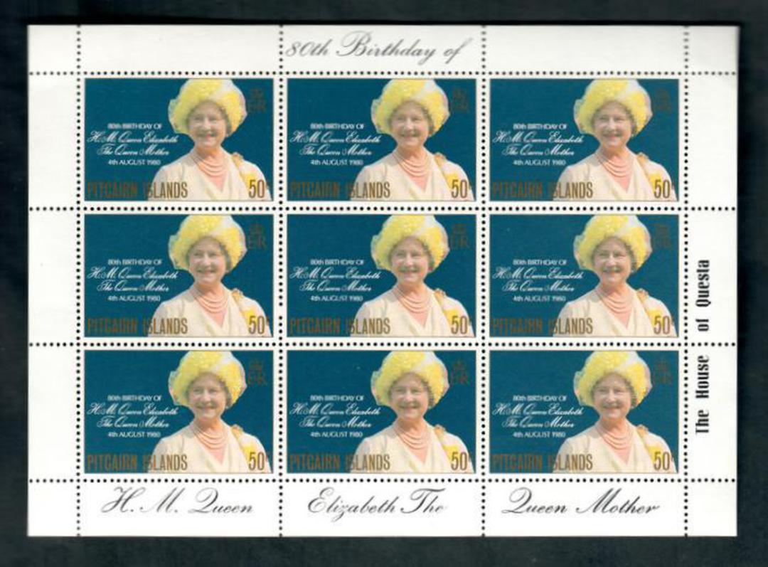 PITCAIRN ISLANDS 1980 80th Birthday of Queen Elizabeth the Queen Mother. Sheetlet of 9. - 50343 - UHM image 0