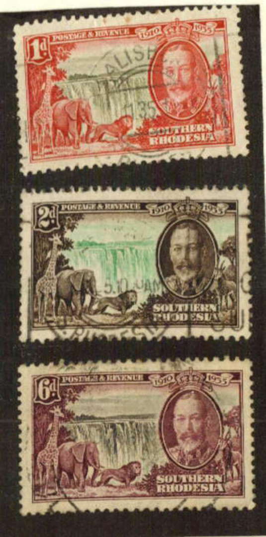 SOUTHERN RHODESIA 1935 Silver Jubilee. Thre values. High catalogue but commercial postmarks. - 71138 - Used image 0