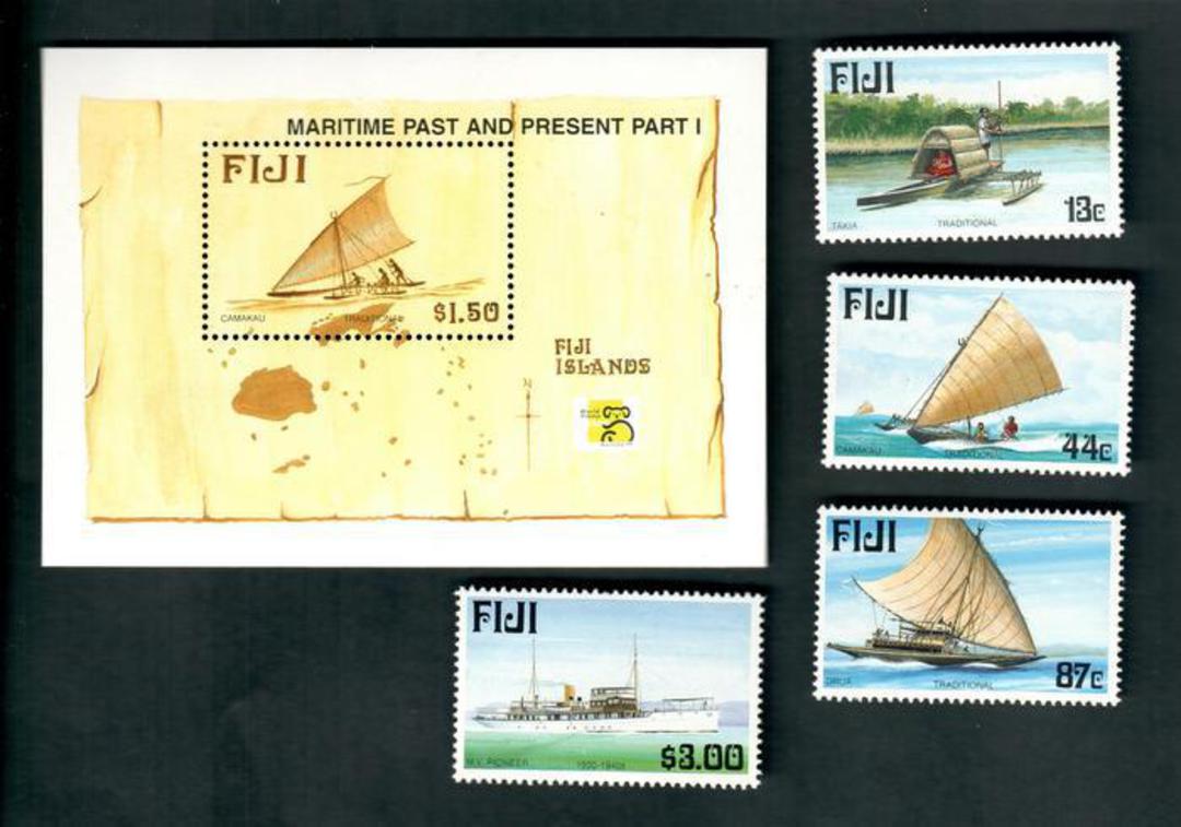 FIJI 1998 Maritime Past and Present. First series. Set of 4 and miniature sheet. - 52493 - UHM image 0