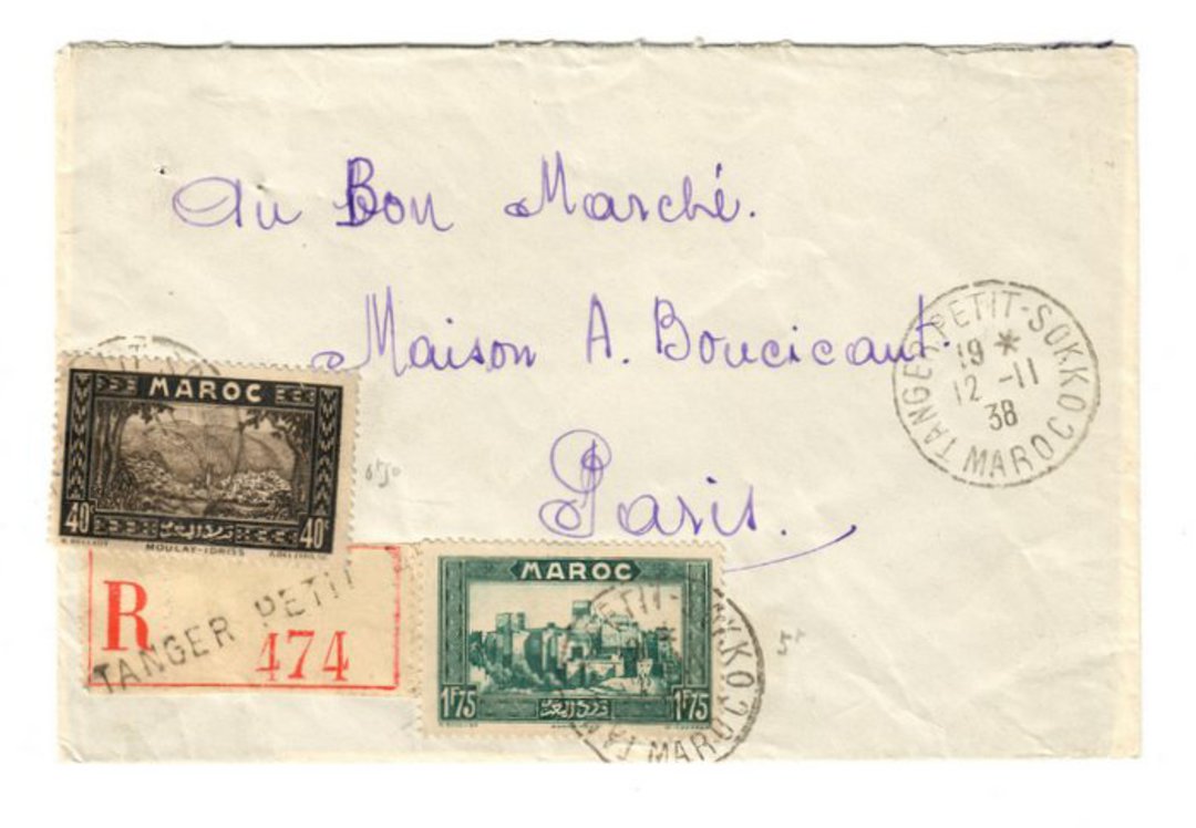 FRENCH MOROCCO 1938 Registered Letter from Tanger Petit to Paris. - 37729 - PostalHist image 0