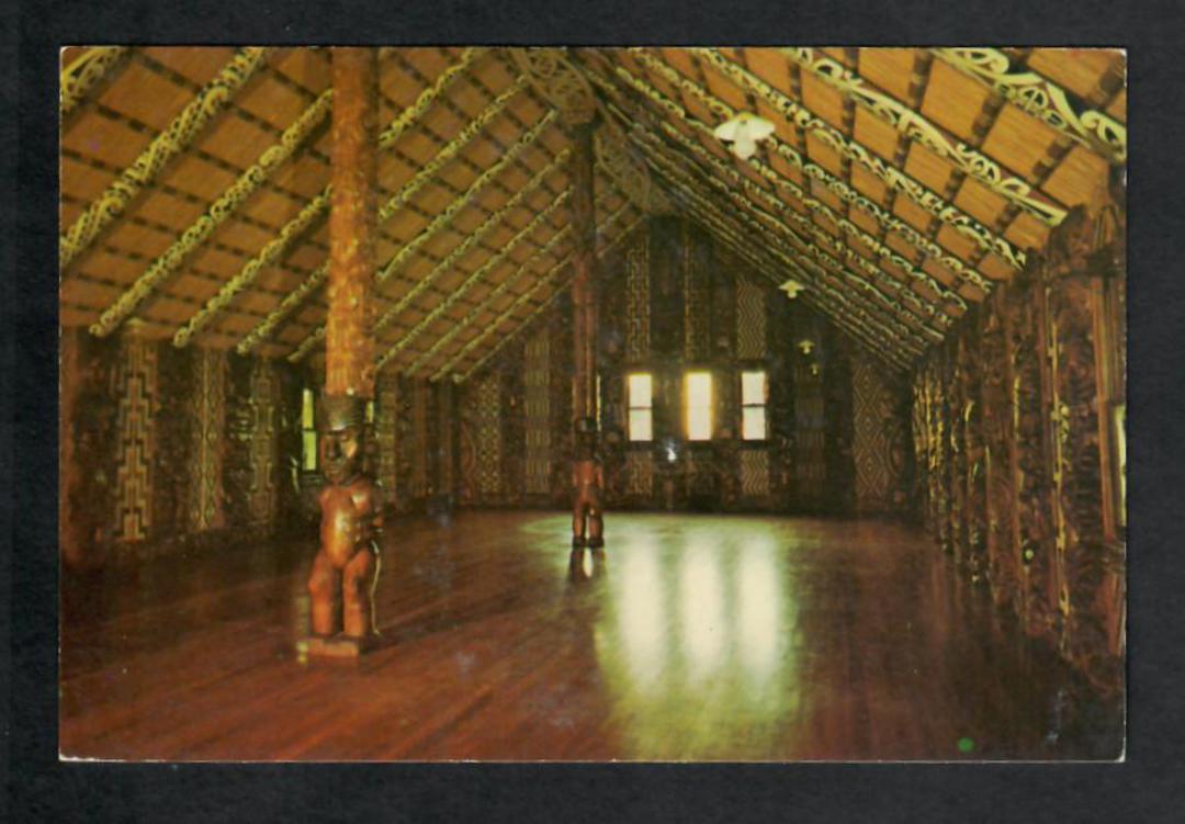 Modern Coloured Postcard by Gladys Goodall of the interior of Whare-Runanga Waitangi. - 444036 - Postcard image 0