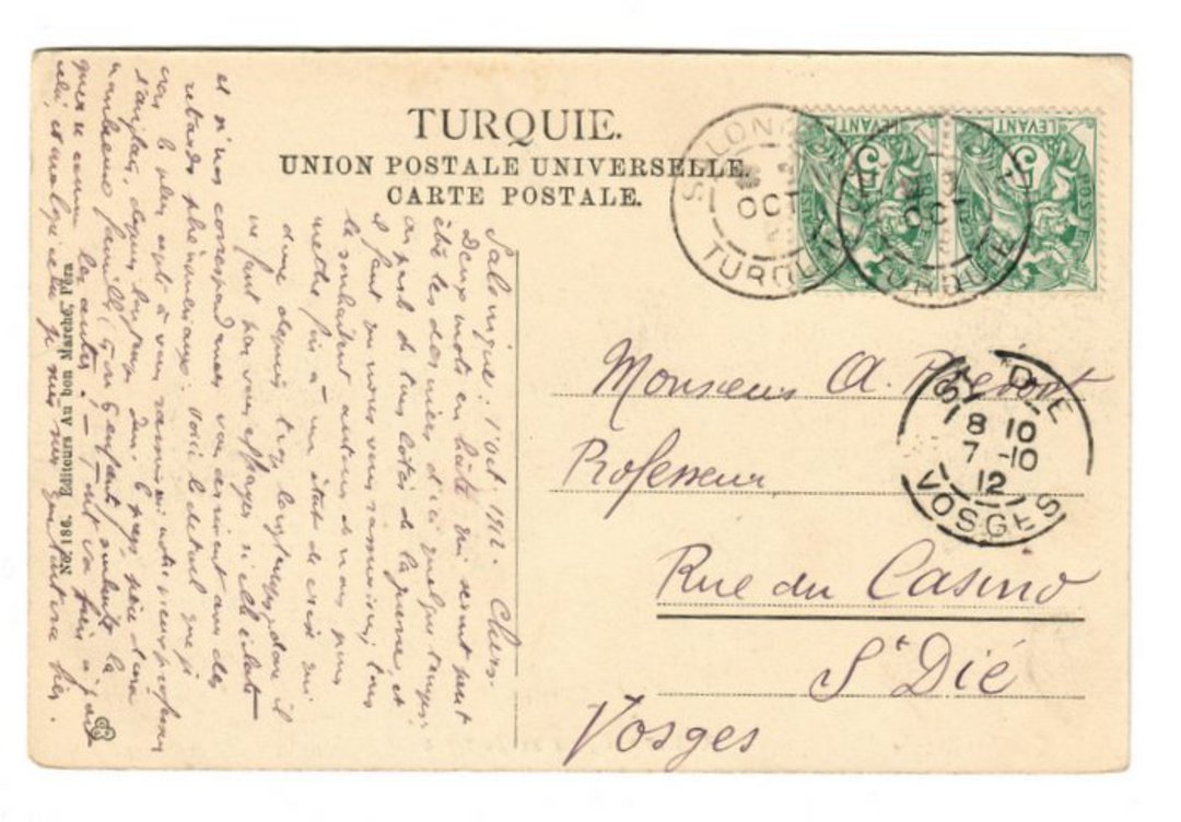 LEVANT 1912 Carte Postale to France. - 37559 - PostalHist image 0
