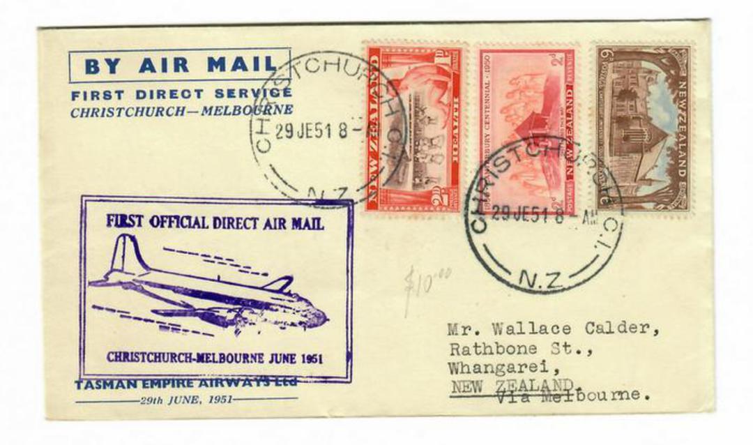 NEW ZEALAND 1951 First Official Direct Airmail from Christchurch to Melbourne. Carried by Tasman Empire Airways Limited. - 30142 image 0