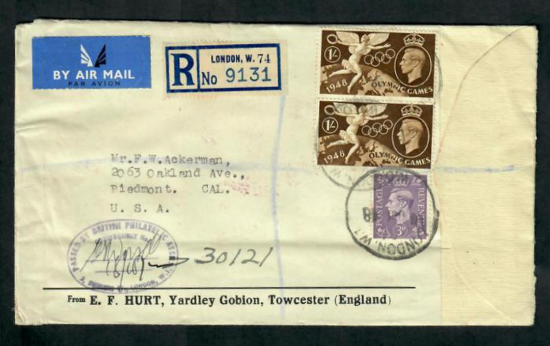 GREAT BRITAIN 1948 Registered Letter to USA with Britsh Philatelic Assn cachet. 2/3d postage. Nice item. - 31744 - PostalHist image 0