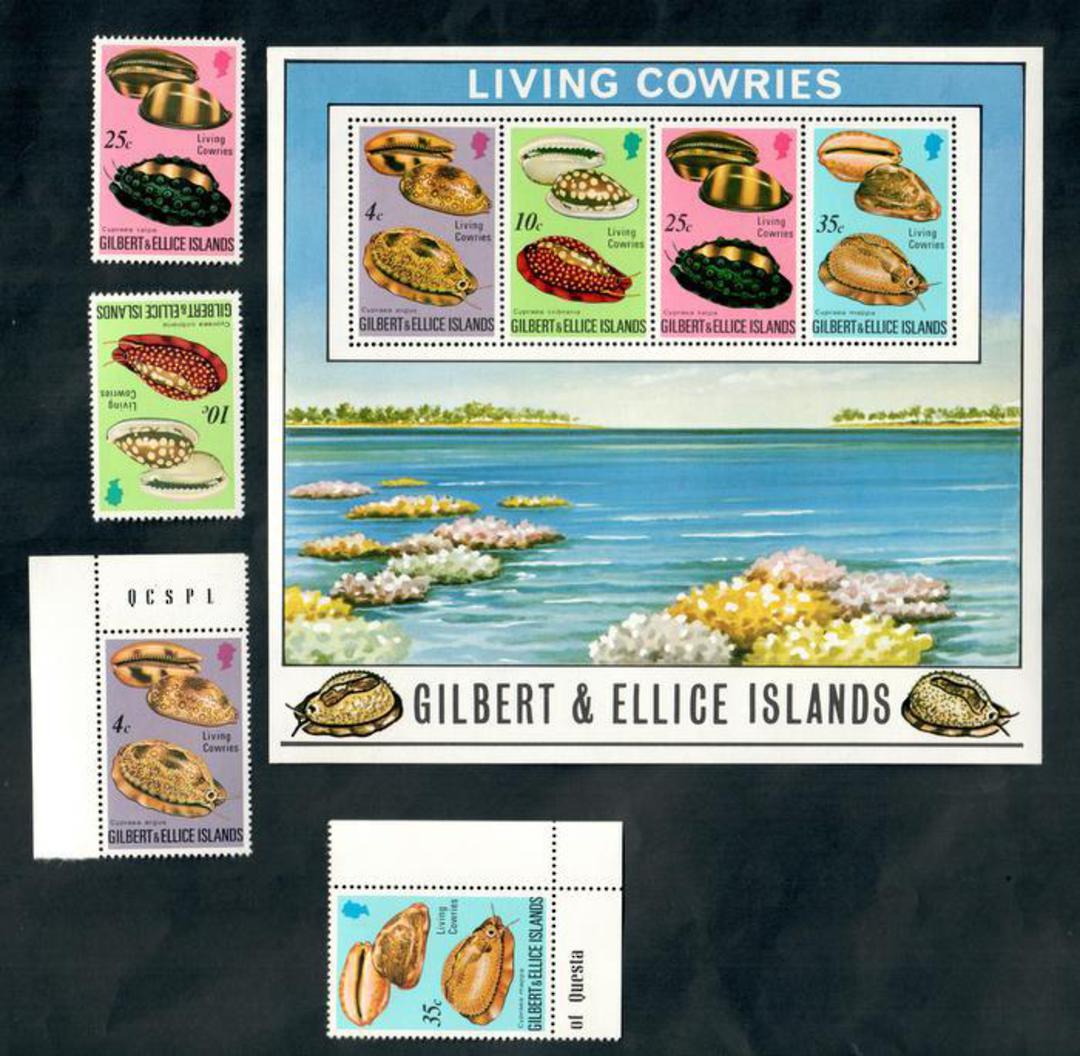 GILBERT & ELLICE ISLANDS 1975 Cowrie Shells. Set of 4 and miniature sheet. - 50052 - UHM image 0