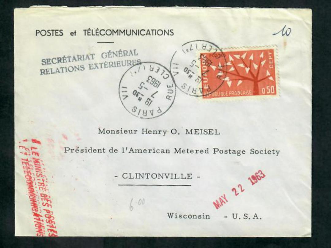 FRANCE 1963 Letter from Postes et Telecommunications Secretariat General Relations Exterieures to President de l'Ameriacan Meter image 0