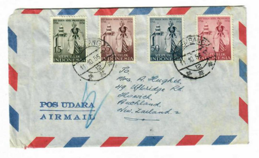INDONESIA 1956 Bicentenary of Djokjakarta. Set of 4 on first day cover to New Zealand. - 32026 - FDC image 0