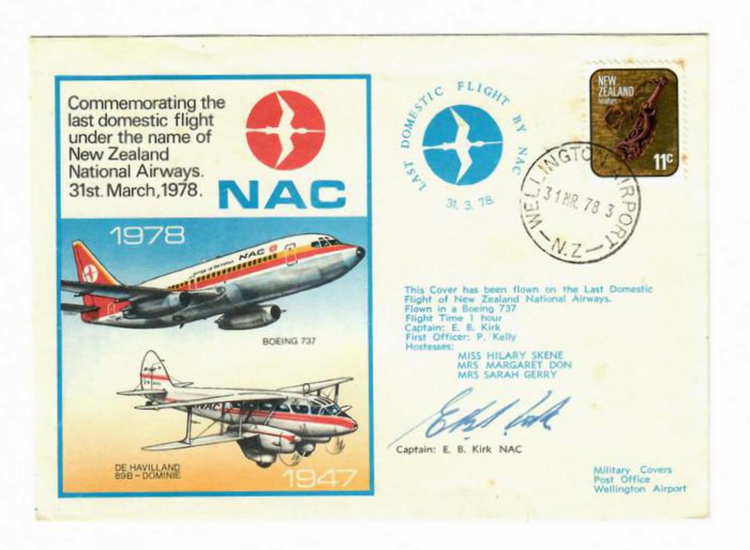 NEW ZEALAND 1978 Cover Commemorating the Last Domestic Flight of NAC. Flown on light 434 Wellington to Auckland 31/3/78 and Flig image 0