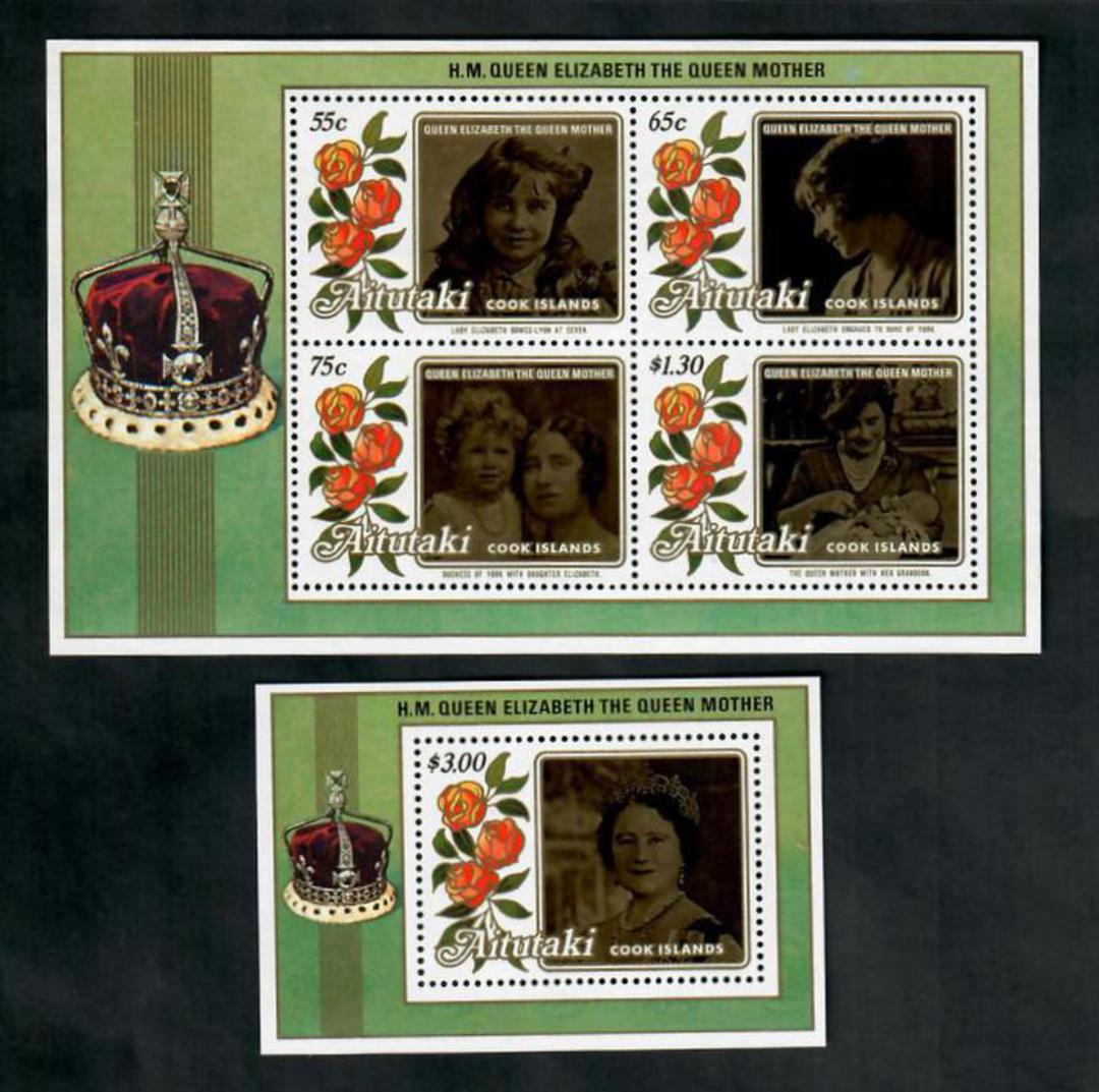 AITUTAKI 1985 Life and Times of Queen Elizabeth the Queen Mother. Set of 4 and miniature sheet. - 50835 - UHM image 0