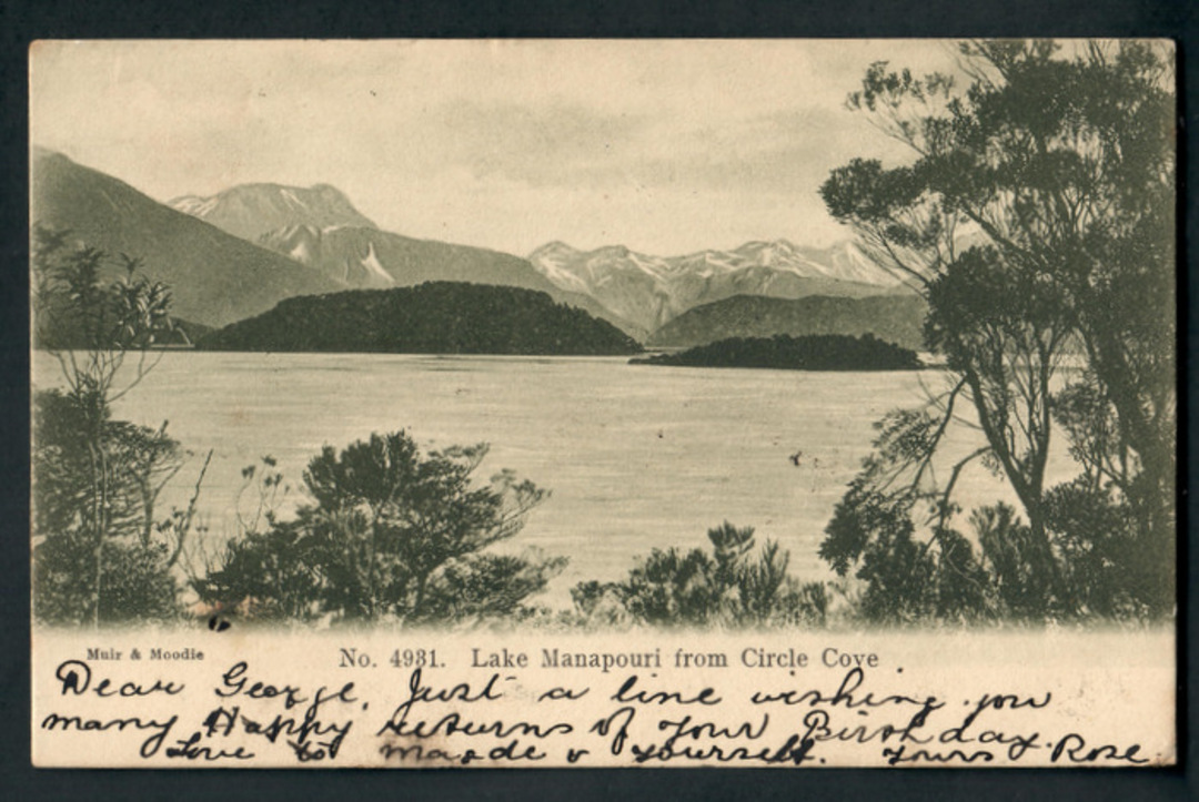 Early Undivided Postcard by Muir & Moodie of Lake Manapouri from Circle Cove. - 249337 - Postcard image 0