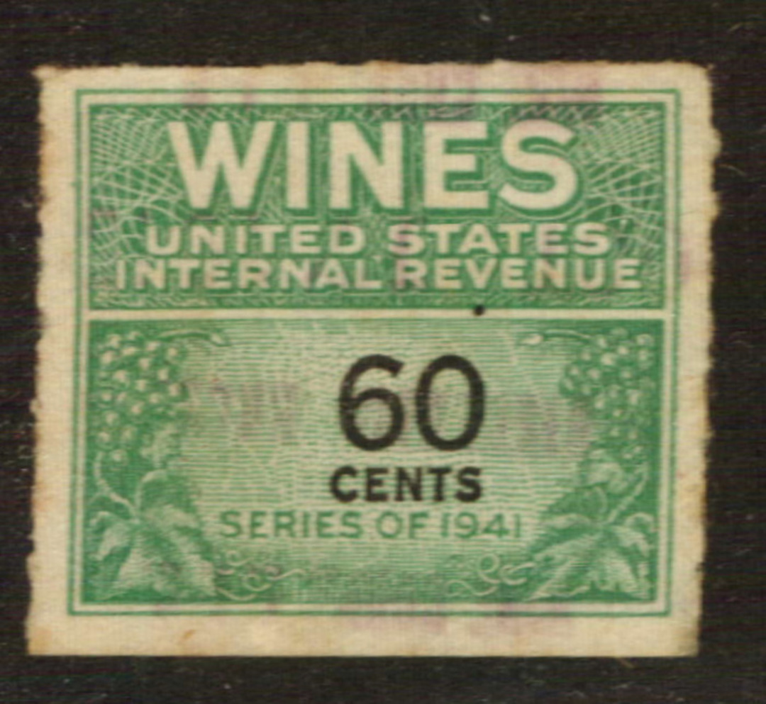 USA 1941 Internal Revenue Wines 60c Green and Black. - 76114 - Fiscal image 0
