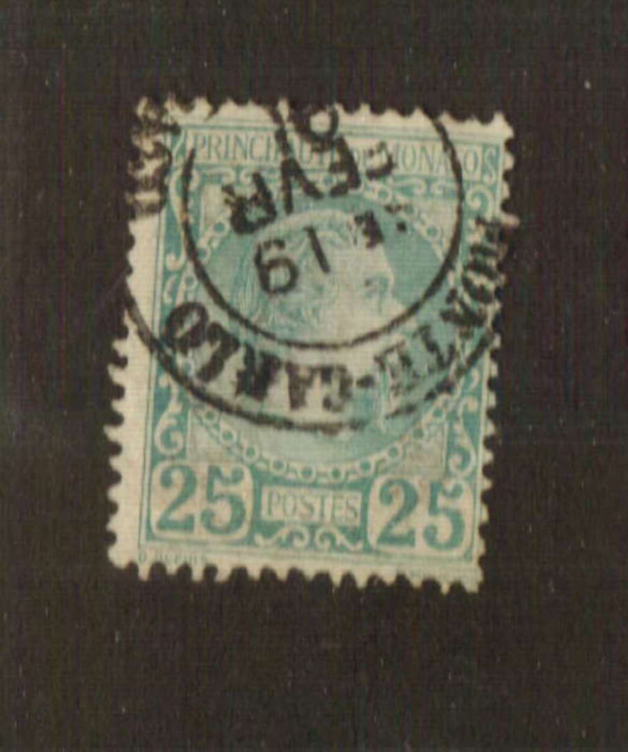 MONACO 1885 Definitive 25c Blue-Green. Fine MONTE-CARLO postmark. - 78933 image 0