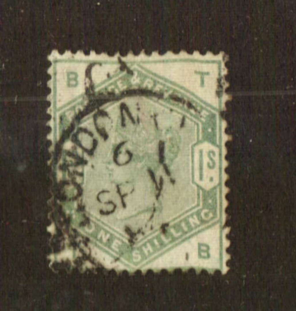 GREAT BRITAIN 1883 Victoria 1st Definitive 1/- Dull Green. Postmark at best is "okay". - 74462 - Used image 0