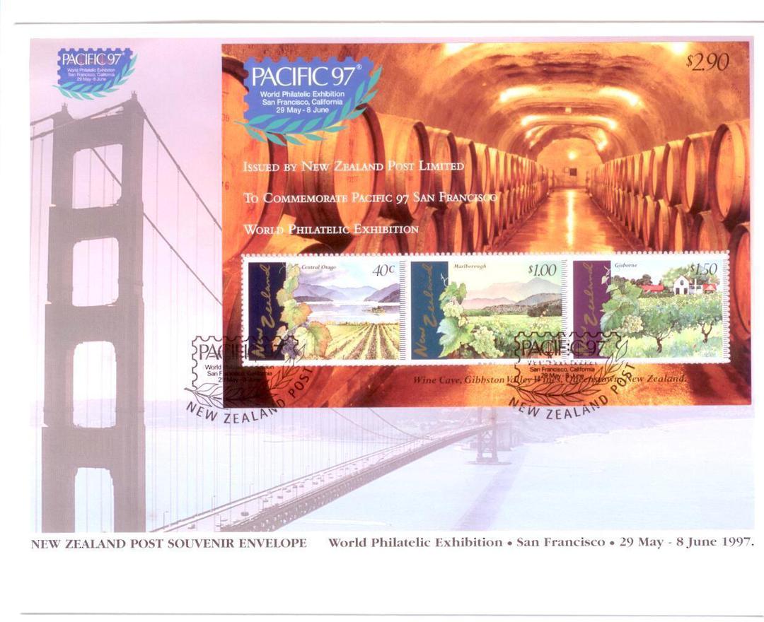 NEW ZEALAND 1997 Pacific '97 International Stamp Exhibition. Wine miniature sheet on first day cover. - 521400 - FDC image 0