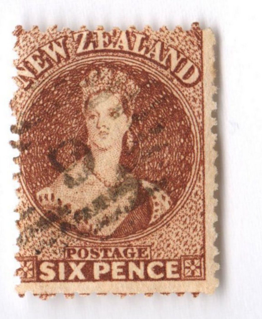 NEW ZEALAND 1862 Full Face Queen 6d Brown. Perforated. - 10015 - FU image 0