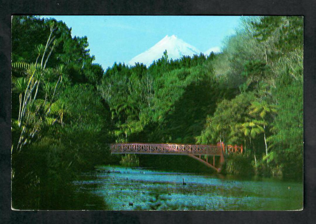 Modern Coloured Postcard by Gladys Goodall of Mt Egmont from Pukekura Park. - 444628 - Postcard image 0