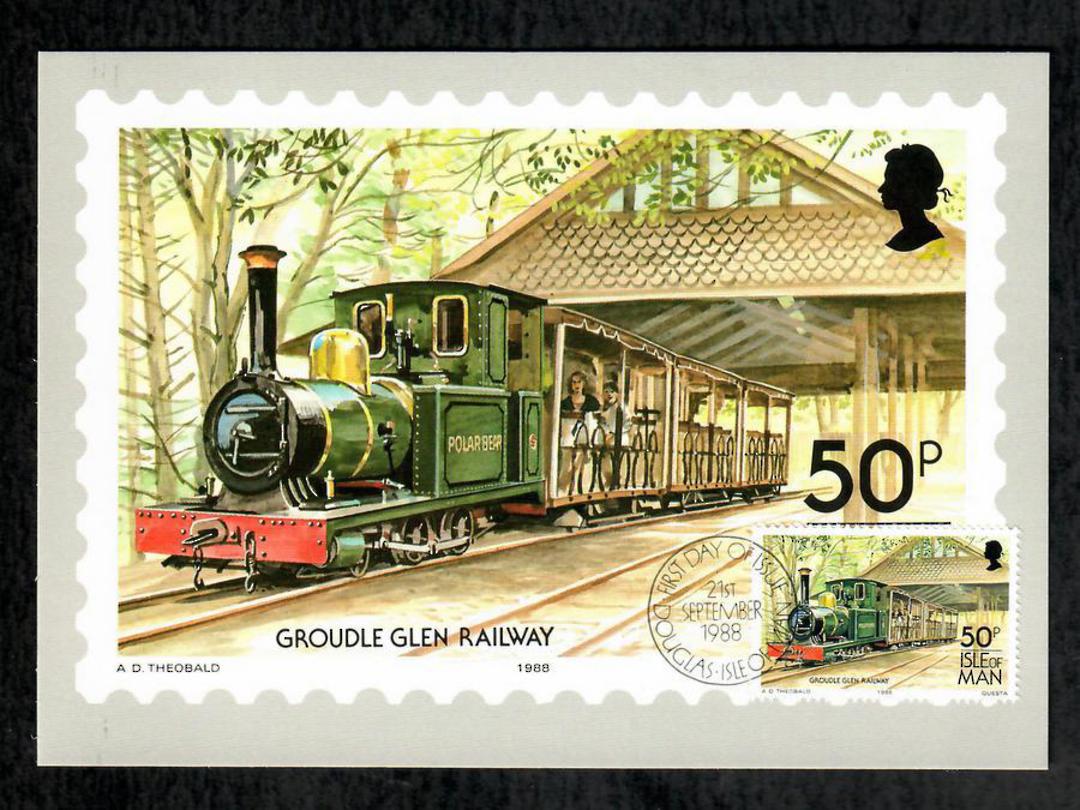 ISLE OF MAN 1988 Railways. 4 values on maxim cards. - 444720 - Postcard image 3